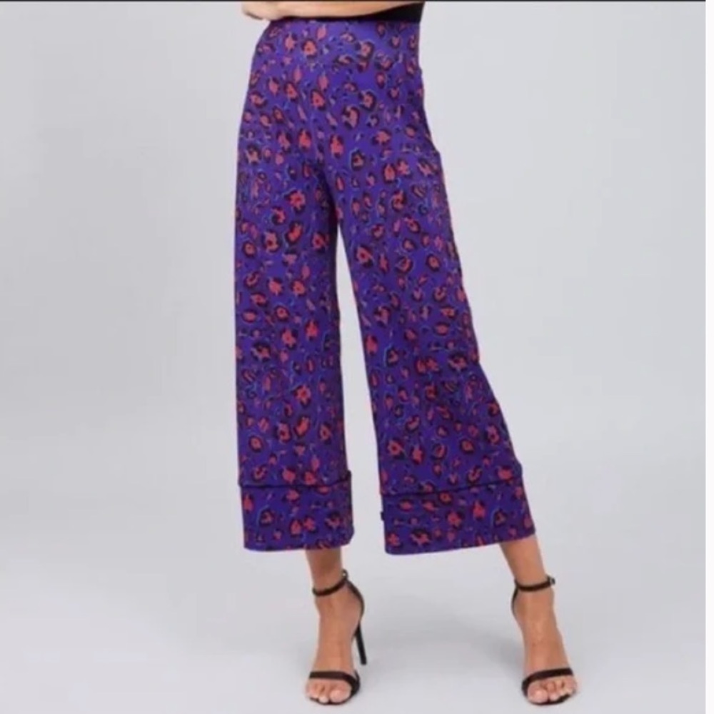 NWT Terez Purple Electric Cheetah Wide Leg Relaxed Pants sz S